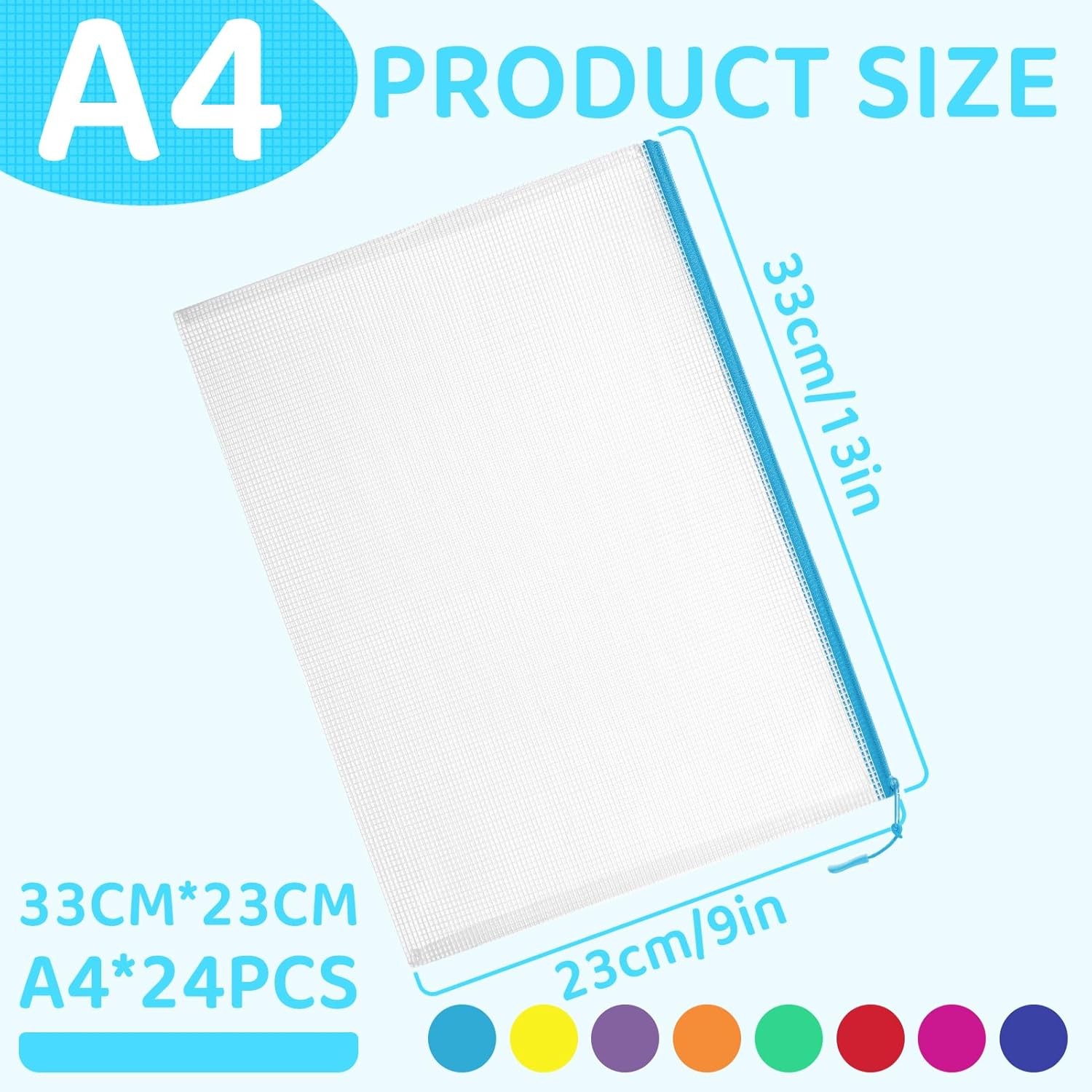 24pcs Mesh Zipper Pouch File Bags Puzzle Storage Bags, A4 13.5×9.5 Inches
