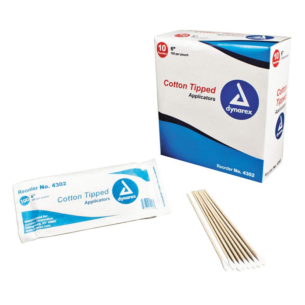 DYNAREX 4302 Cotton Tip Swab,Cotton,6″ L,PK1000 53VL60