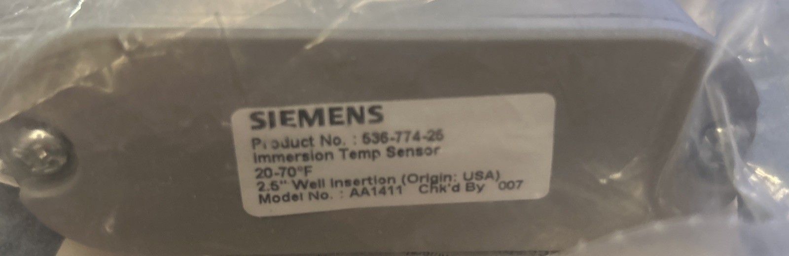 New Siemens Industry 536-767-25 Immersion Temp Sensor 30-250 F Temperature. 6B