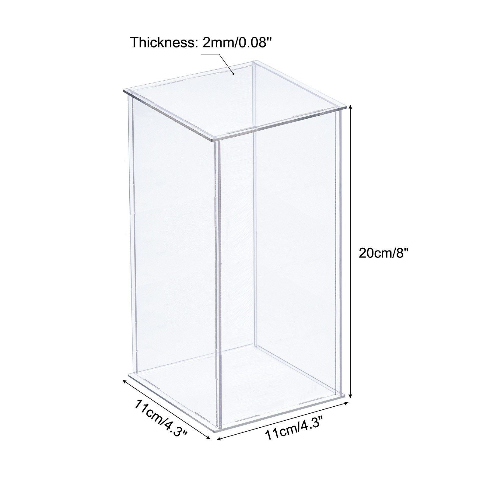 Acrylic Display Case Plastic Box Cube Storage Box Transparent 11x11x20.5cm