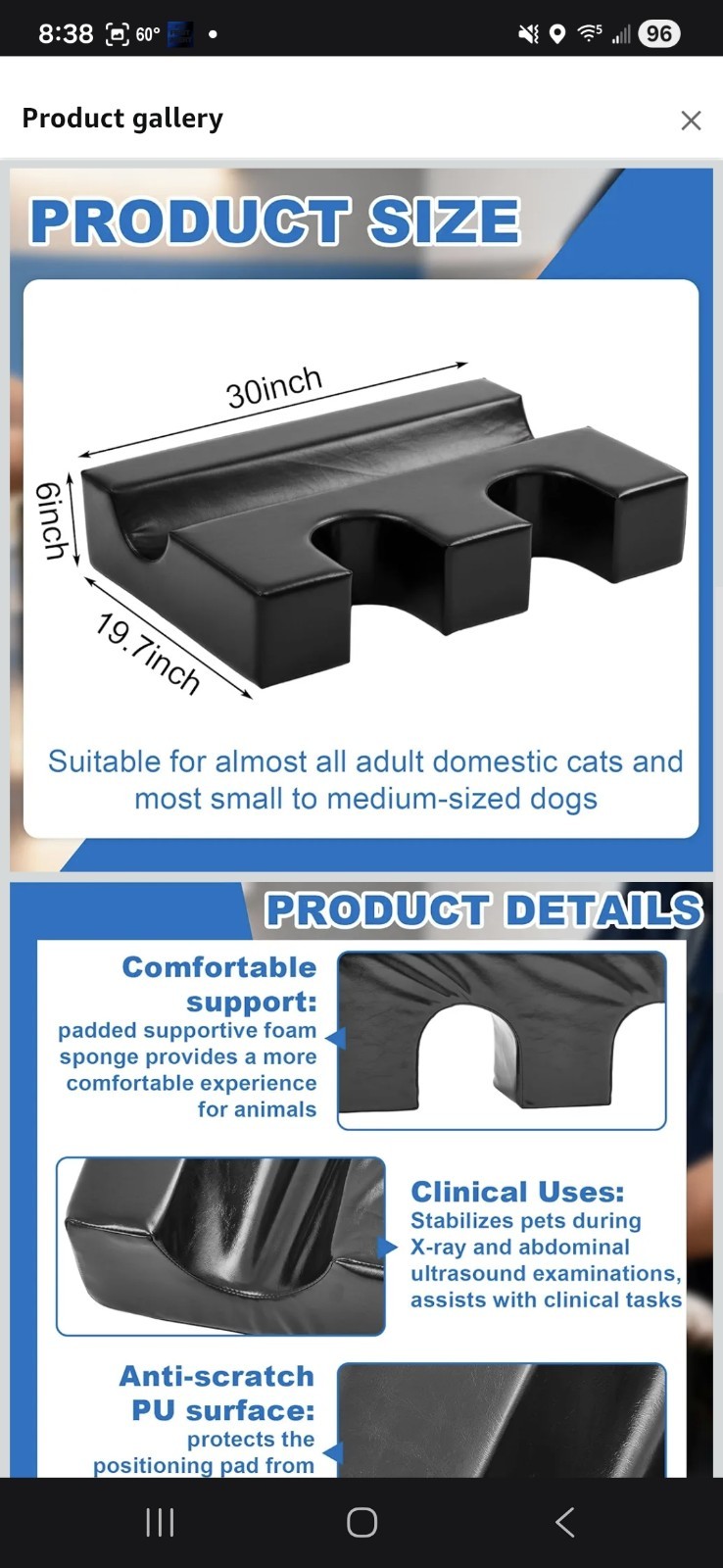 Pet Ultrasound Positioner U-Slot Veterinary X-Ray Immobilizer Wedge Pad 30x20x6