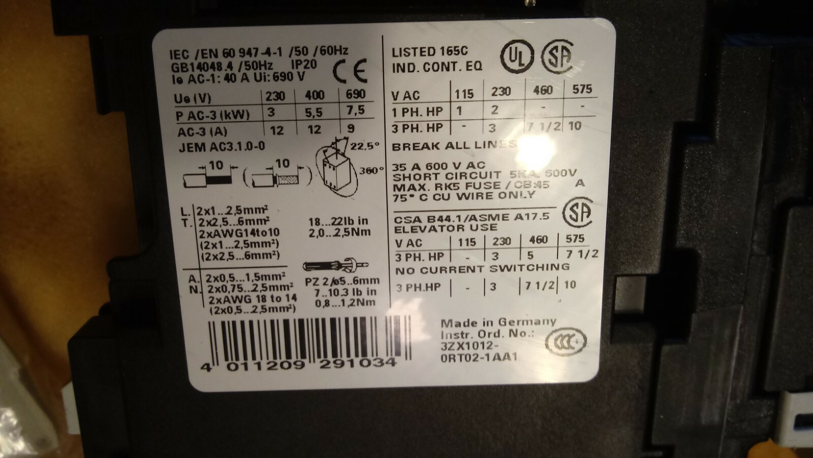 New Siemens 3RA11251JD241BB4 Combination Starter Non Reversible