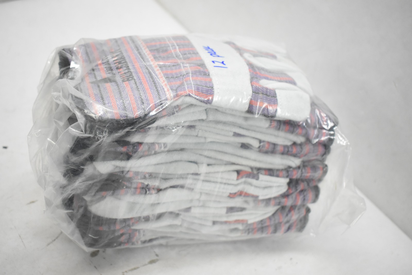 Bullshark 12 Pack Leather Palm Work Gloves Safety Striped Purple Red White Grip