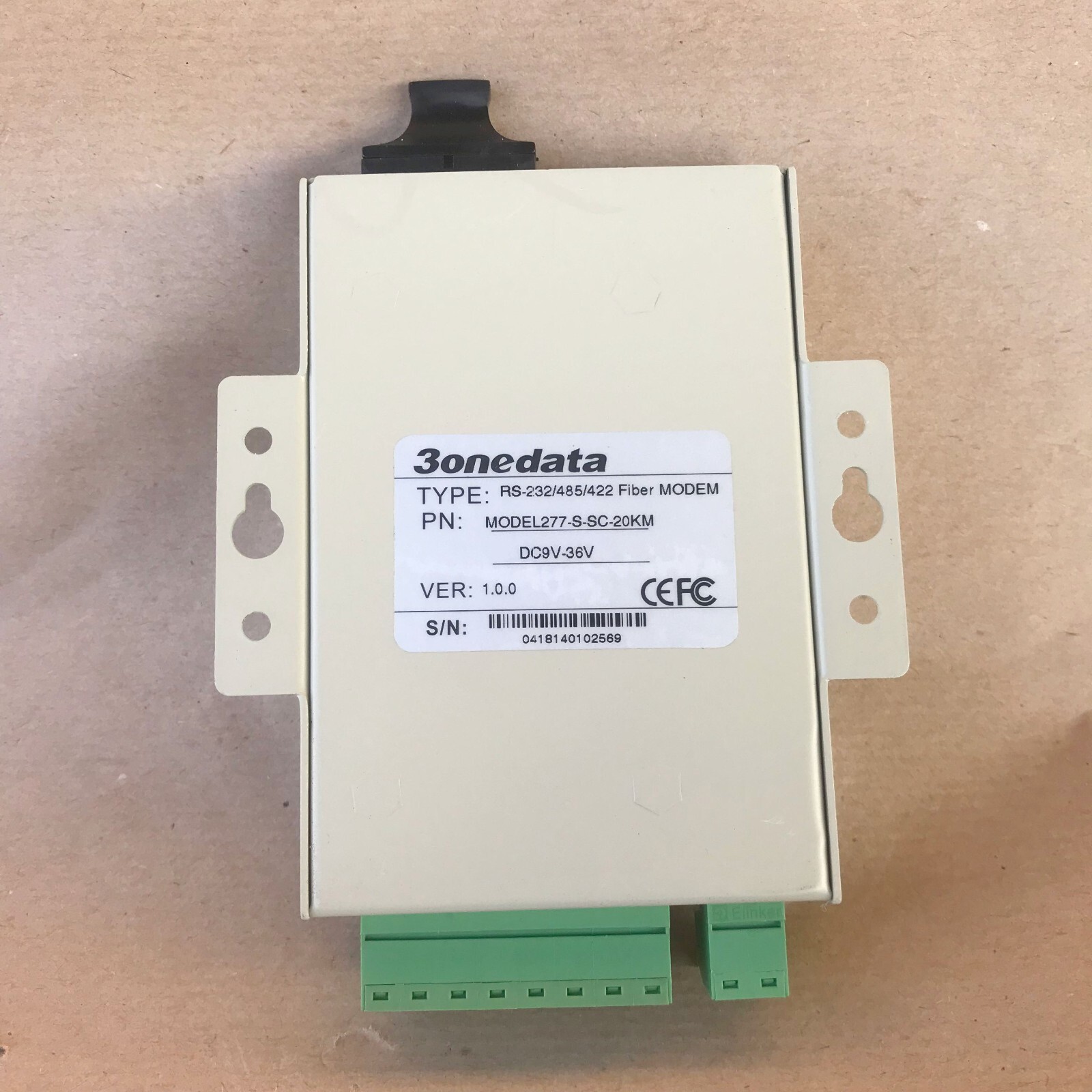 3ONEDATA 277SM INTERFACE ASYNCHRONOUS FIBER MODEM RS232/485/422 MODEL277SSC20KM