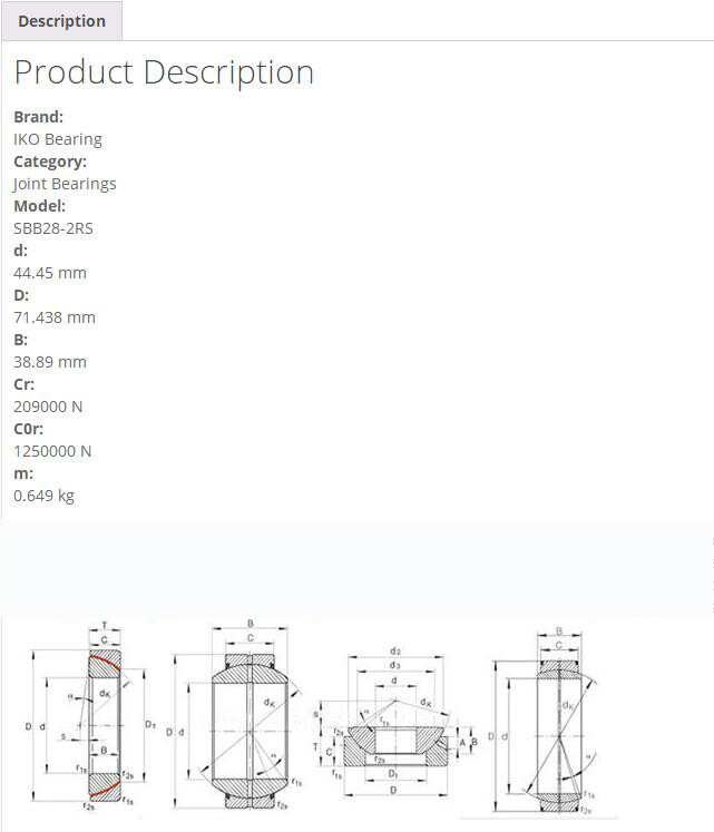1PC IKO SBB28-2RS Steel-on-steel Spherical Bushings 44-45×71-438×38-89mm-