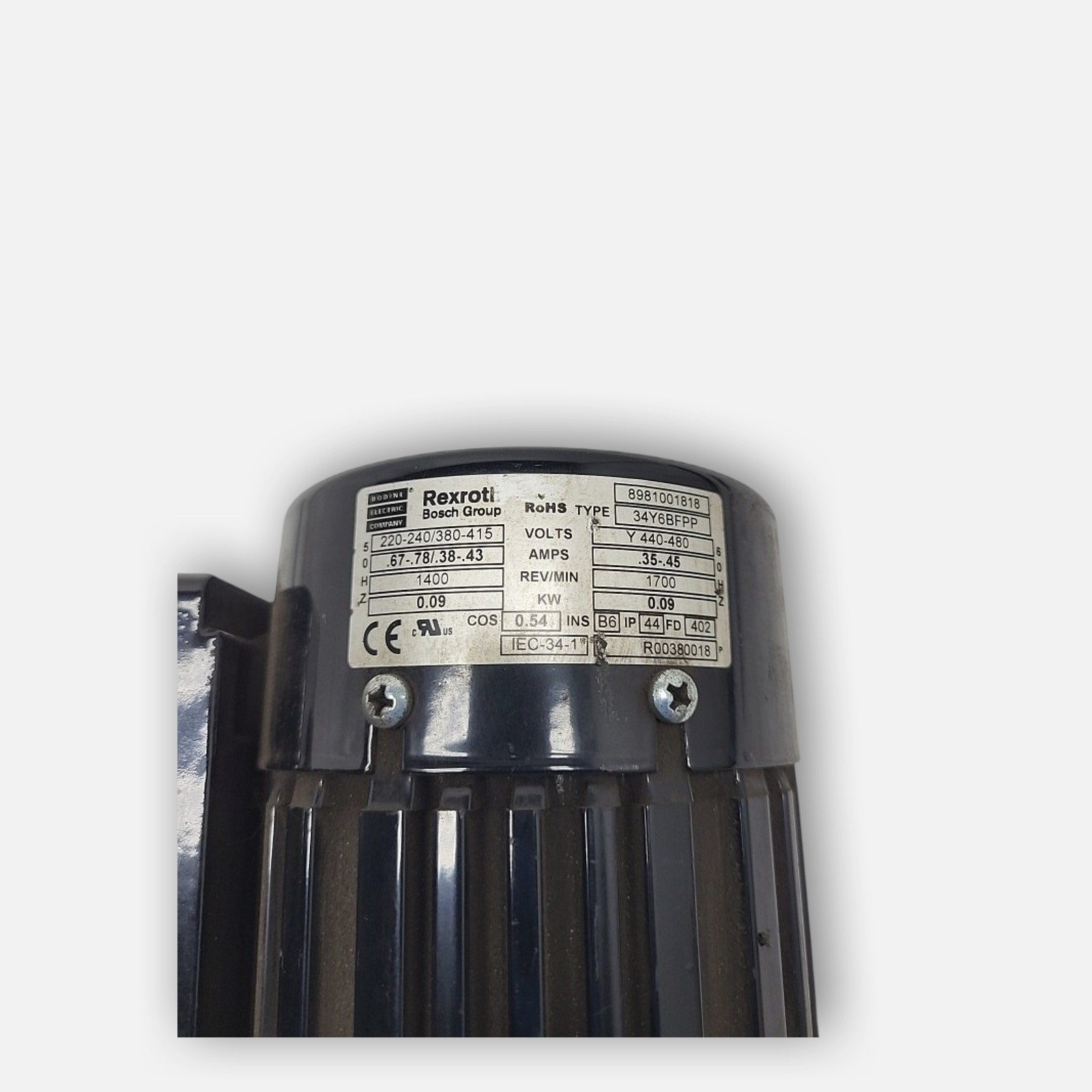 NEW REXROTH 34Y6BFPP MOTOR 220-240/380-415V, .67-.78/.38-.43A, 0.09KW