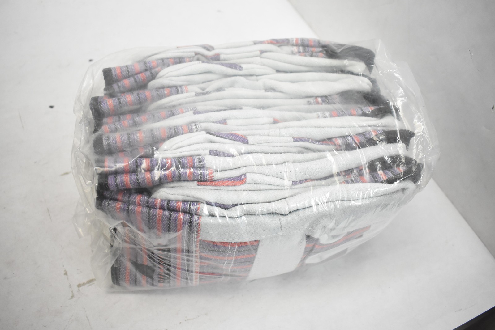 Bullshark 12 Pack Leather Palm Work Gloves Safety Striped Purple Red White Grip