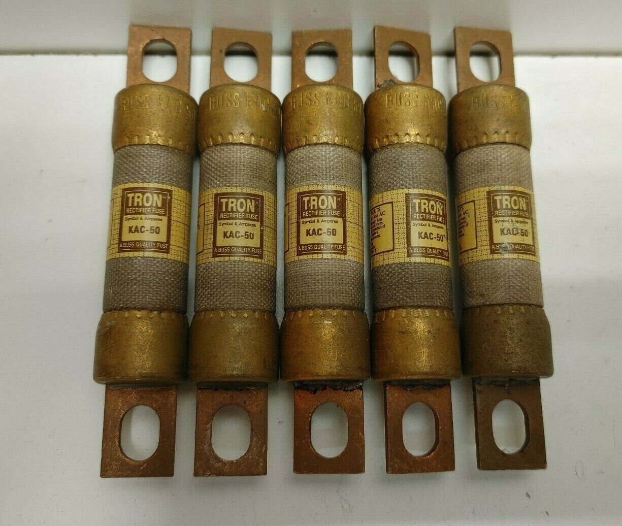 LOT OF 5 NEW OLD STOCK! BUSSMANN TRON 50A 600V RECTIFIER FUSES KAC-50