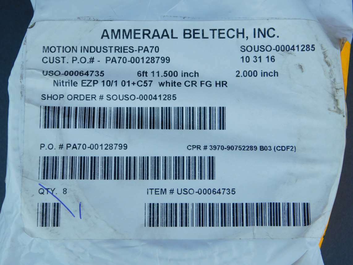 Ammeraal Beltech 6′ 11.5″ x 2″ Nitrile Conveyor Belt White CR FG HR CDF2 – NE…