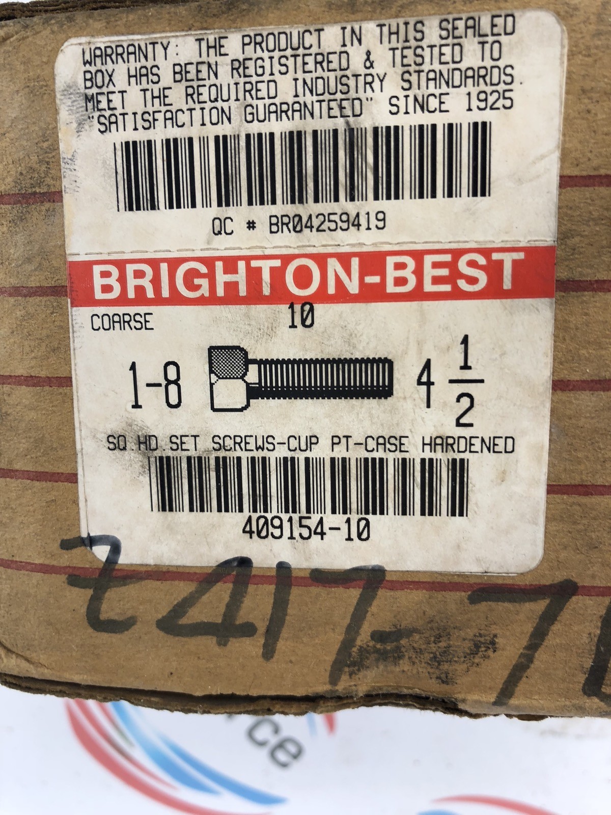 (10) BRIGHTON BEST 409154 SQUARE HEAD SET SCREWS CUP POINT CASE HARDENED, 4-1/2″