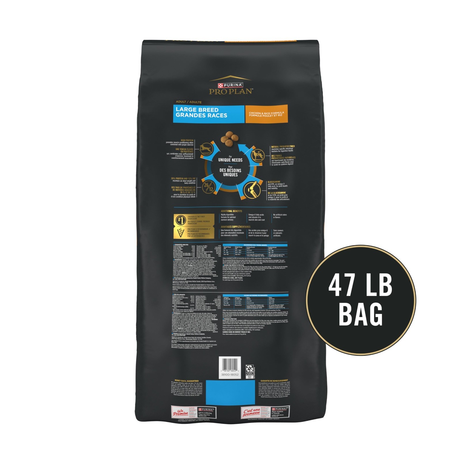Purina Pro Plan High Protein,Digestive Health Large Breed Dog Food, Chicken,47lb