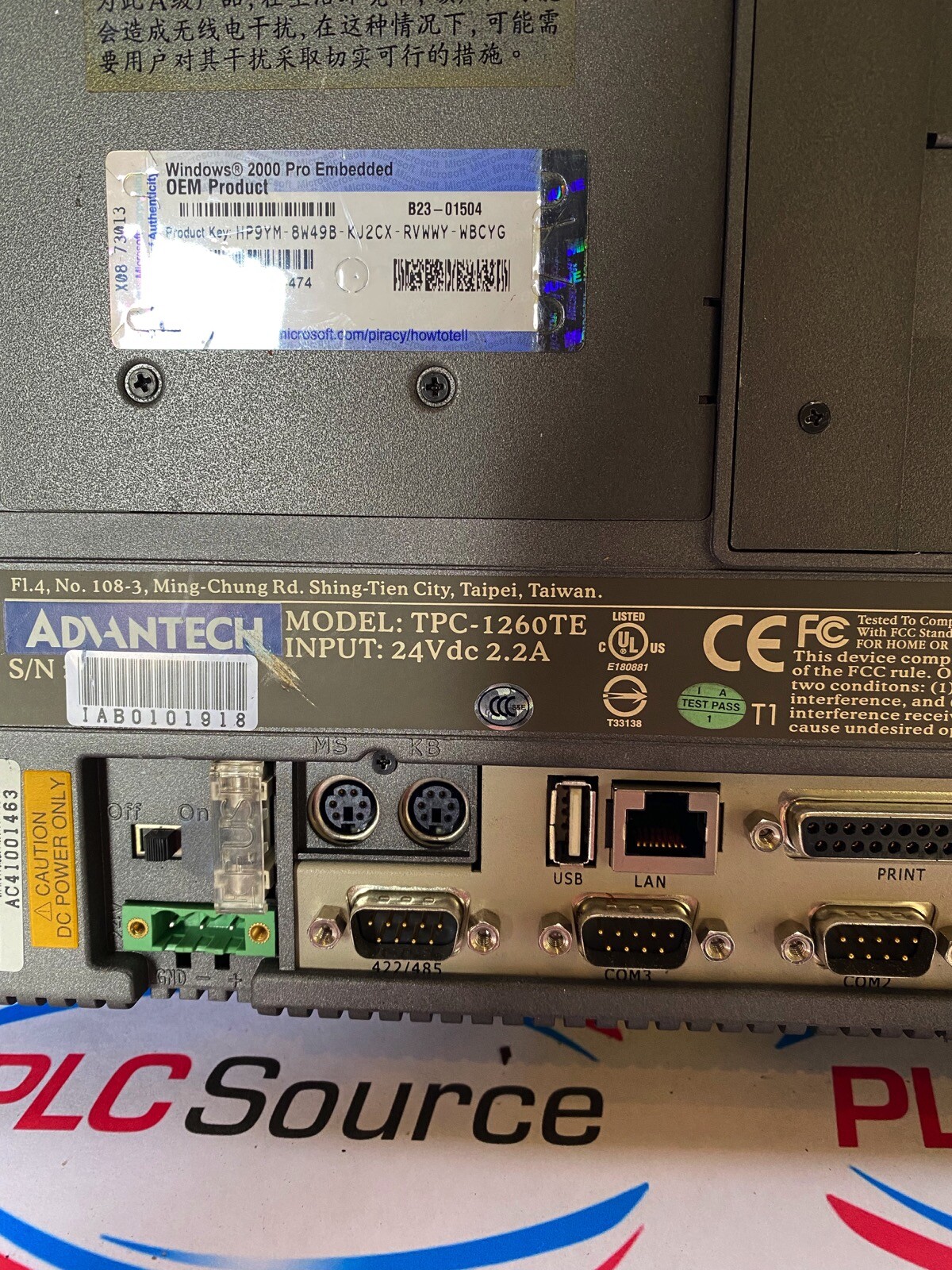 ADVANTECH TPC-1260TE TOUCHSCREEN OPERATOR INTERFACE