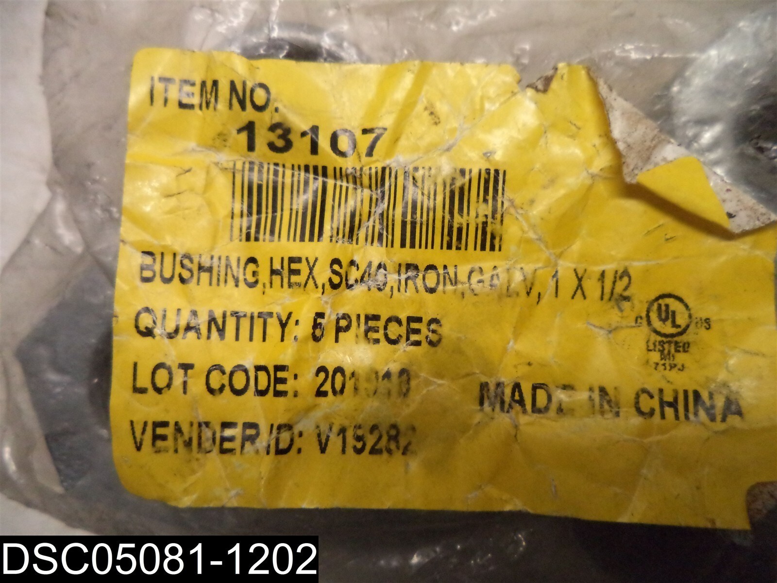 QTY=5: 13107 1″ X 1/2″ Hex Bushing SC40 Iron Galvanized
