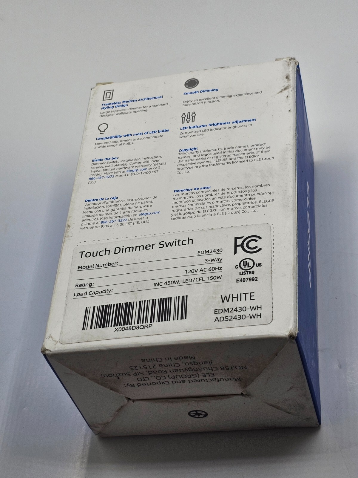ELEGRP Touch Dimmer Switch 150W 3 Way 120V AC 60Hz EDM2430 for LED Lights