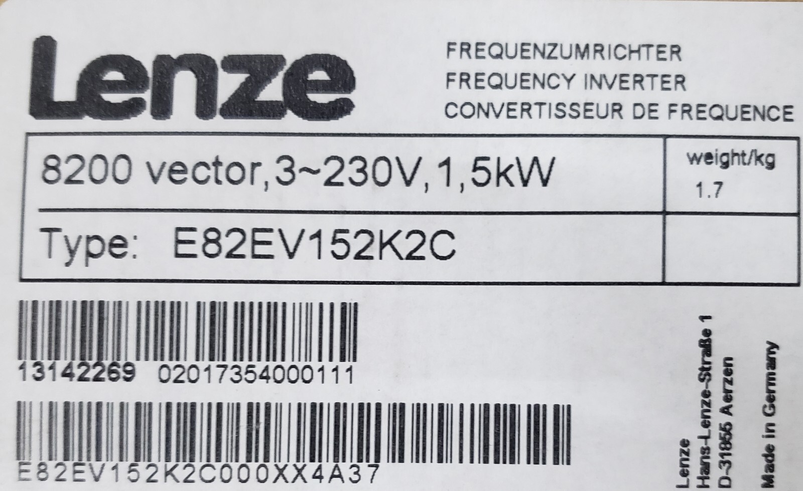LENZE FREQUENCY INVERTER 8200 VECTOR