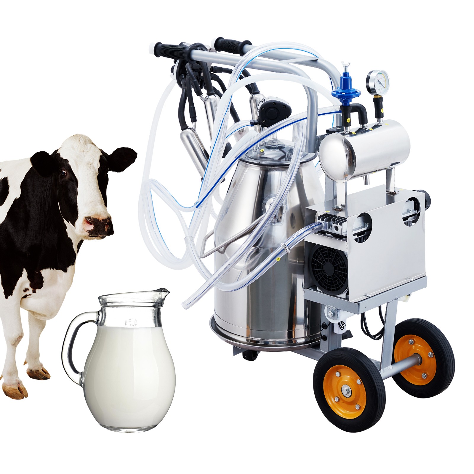 25L Electric Milking Machine Portable for Cow Goat Stainless Steel Bucket w/Hose