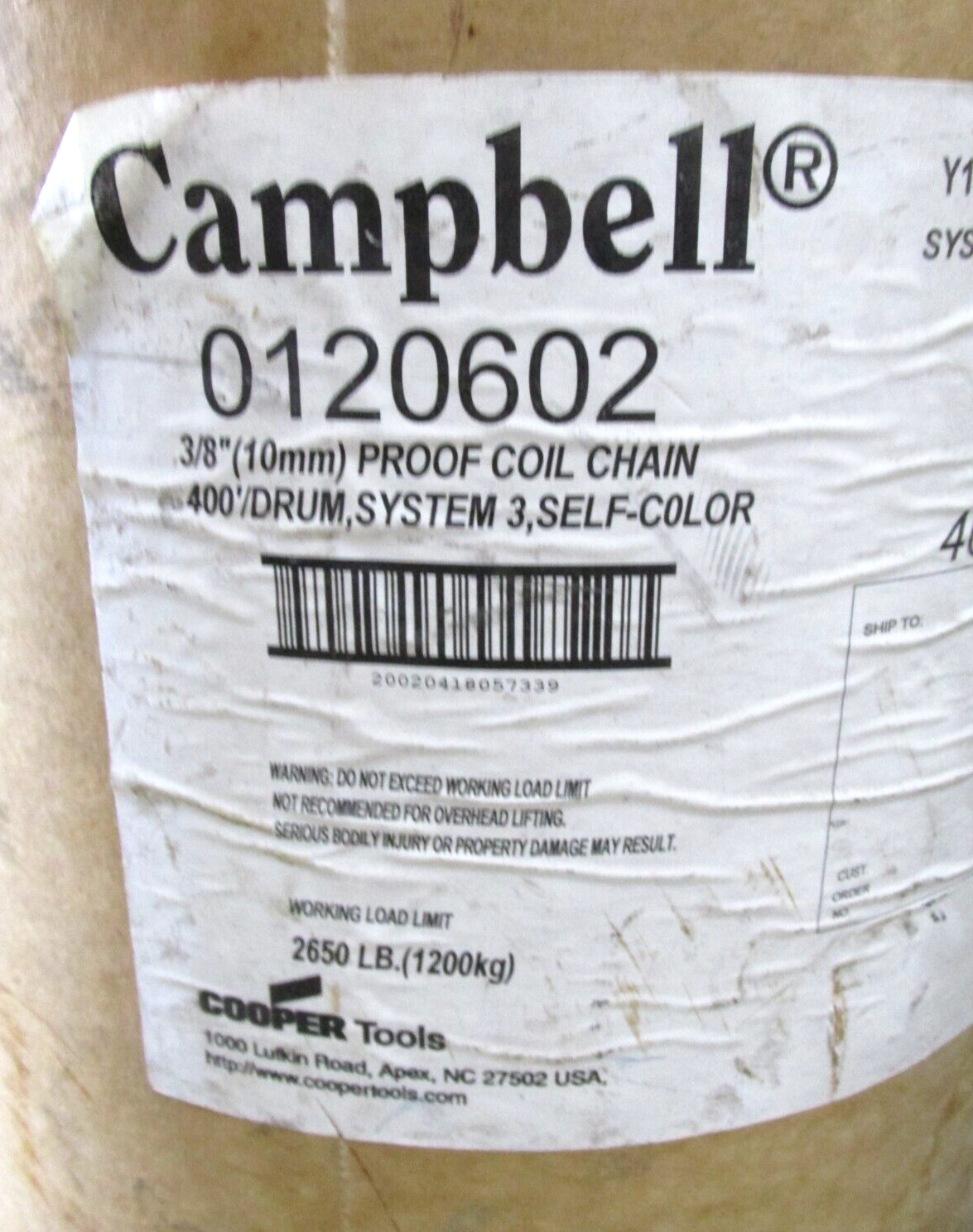 USA! CAMPBELL 3/8″ x 20′ GRADE 30 COIL CHAIN – 2,650 LB CAPACITY – #0120602
