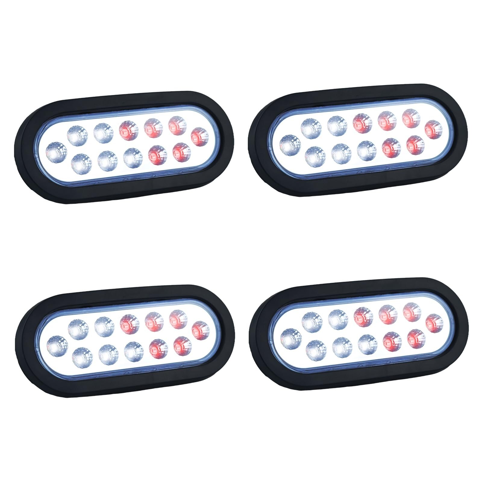 Dual Revolution 6 Inch Oval LED Tail Lights – Red Stop, Turn & White Backup/R…