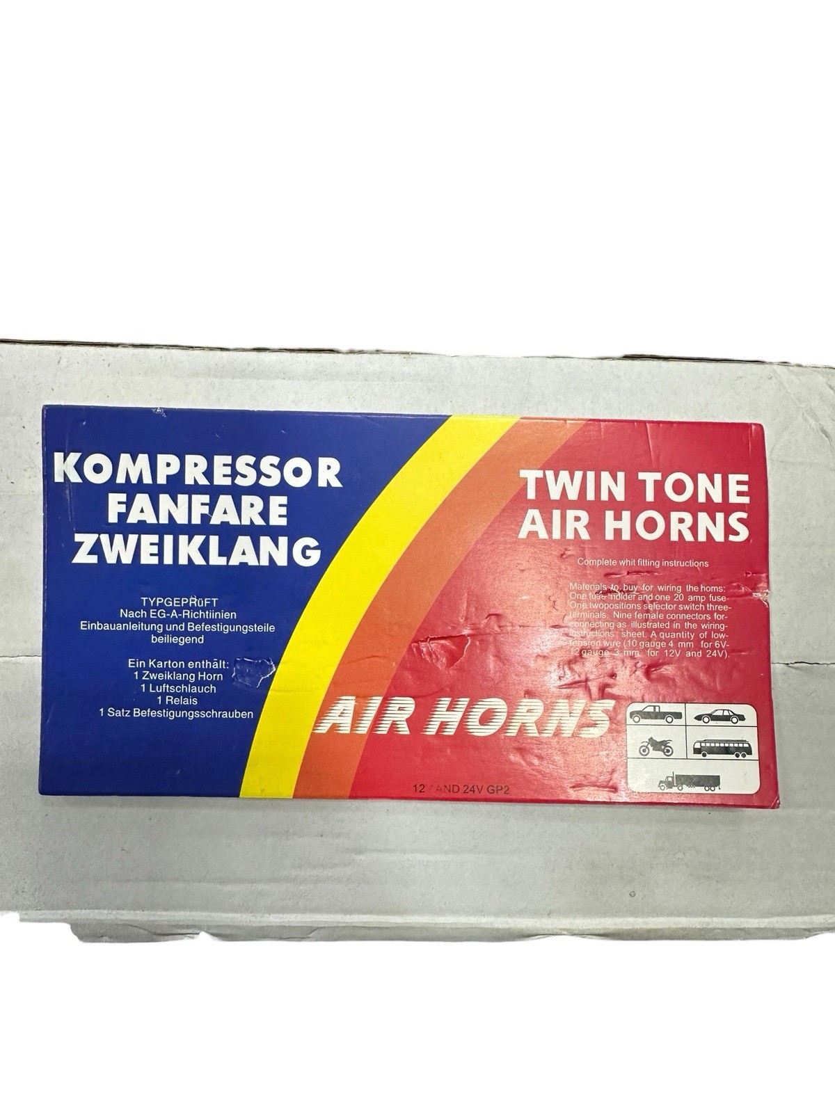 Kompressor Fanfare Zweiklang Twin Tone Air Horns 12V & 24V GP2 Set of 2 NEW