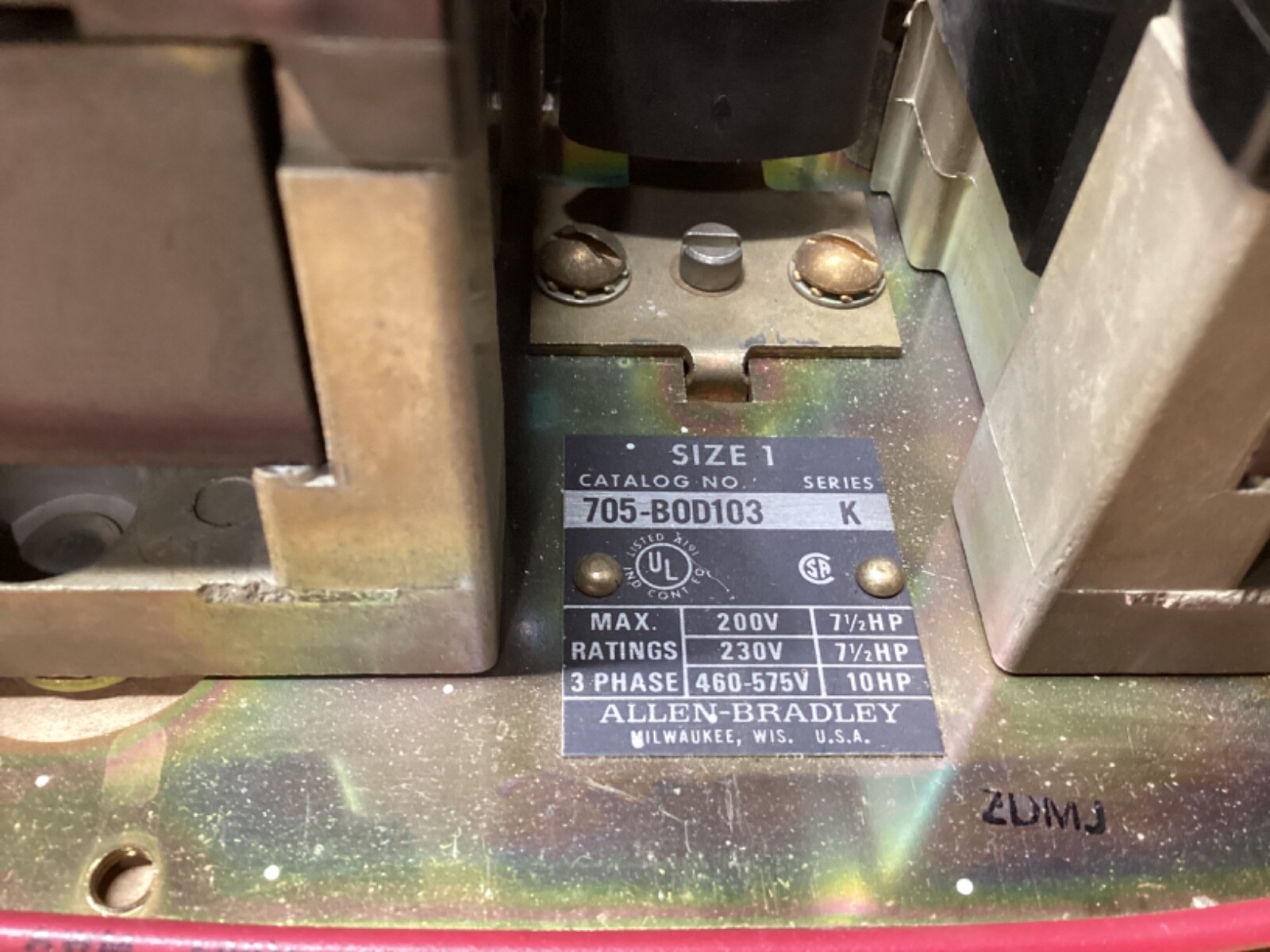 ALLEN BRADLEY 705-B0D103 SERIES K REVERSING STARTER 10HP 460-575V #104G126PR7*CO