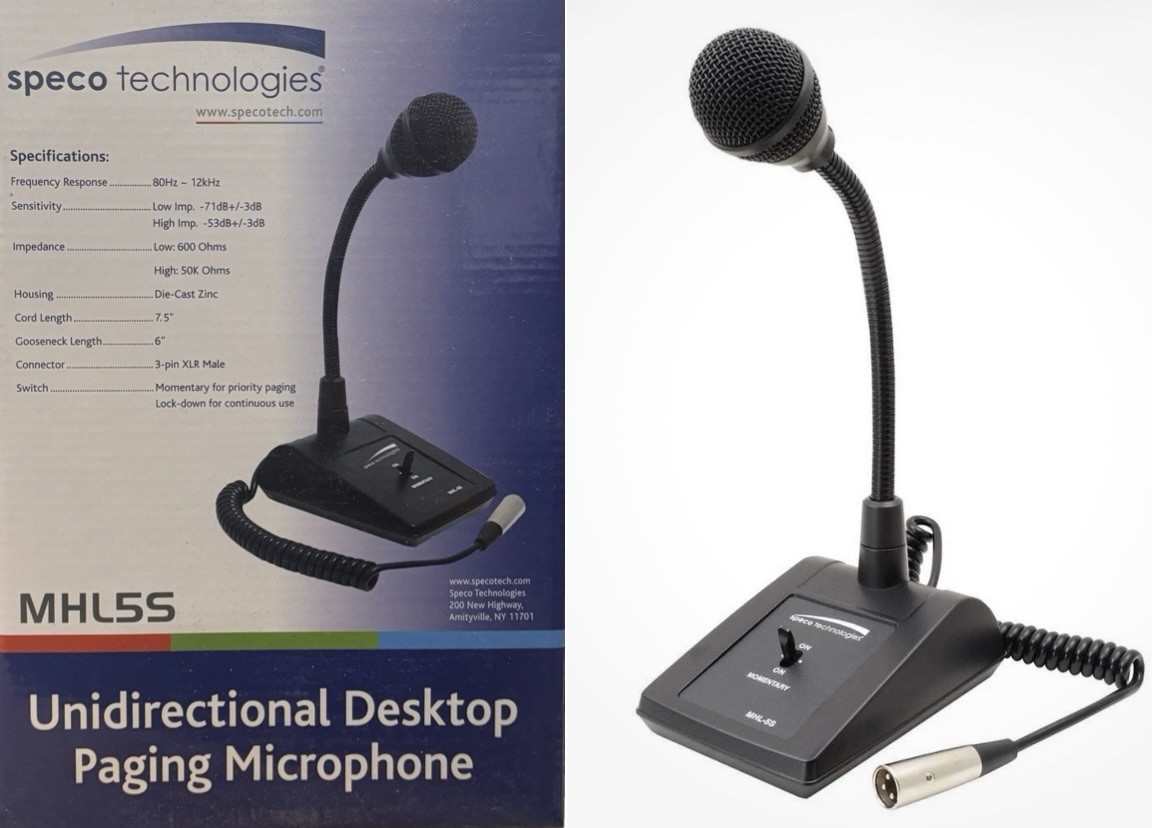 SPECO TECHNOLOGIES MHL5S Tabletop Microphone Adjustable 6” Gooseneck 38L970
