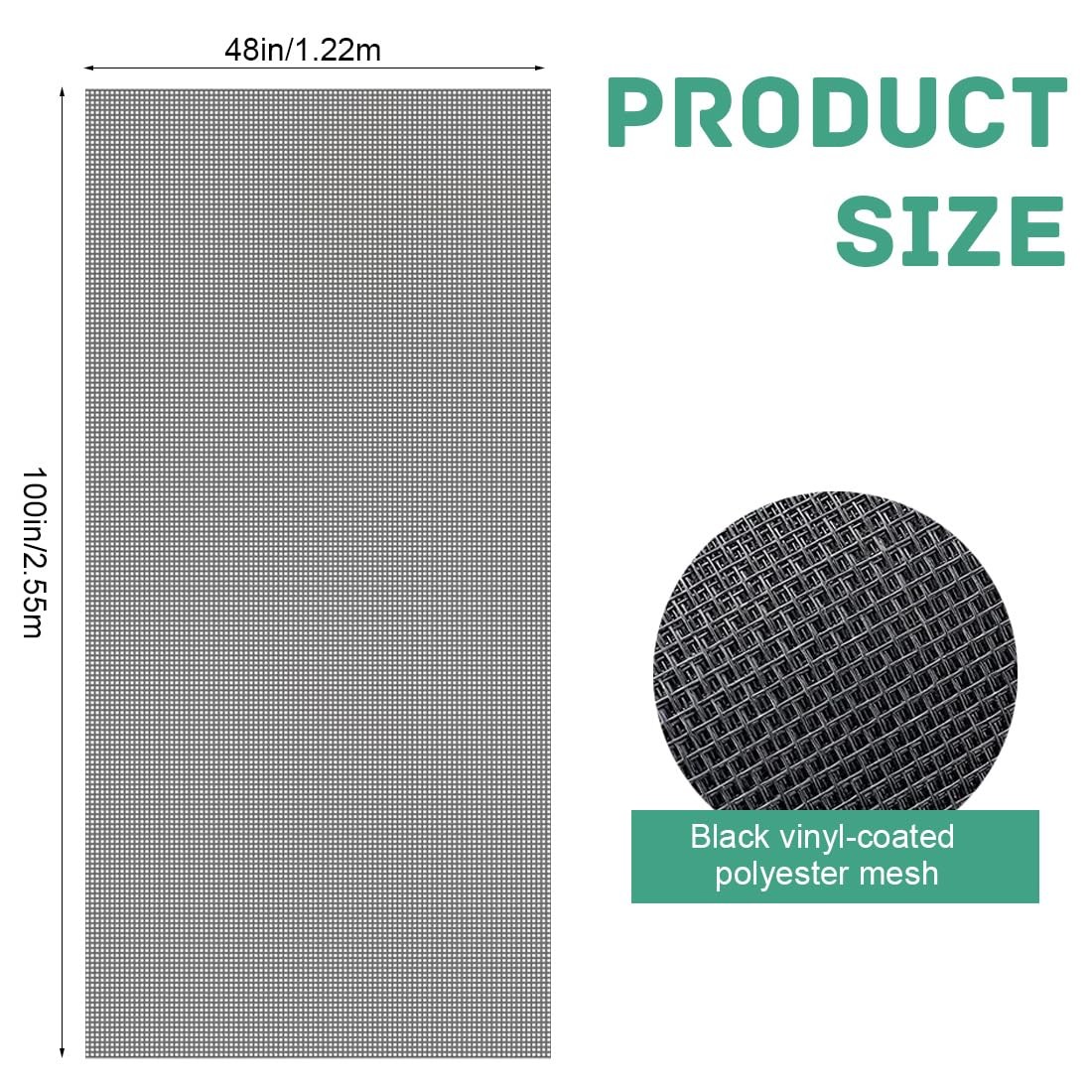Pet Proof Window Screen Replacement 48″x100″ Adjustable Thicken Charcoal Gray