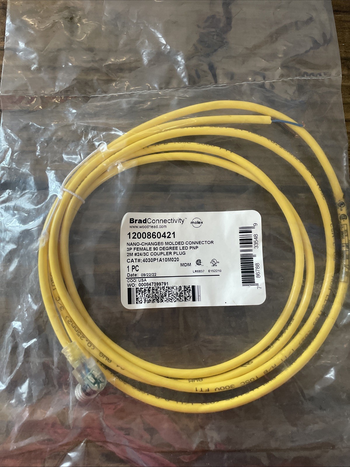 NEW OLD STOCK! BRAD CONNECTIVITY WOODHEAD 3P FEMALE CORDSET 1200860421