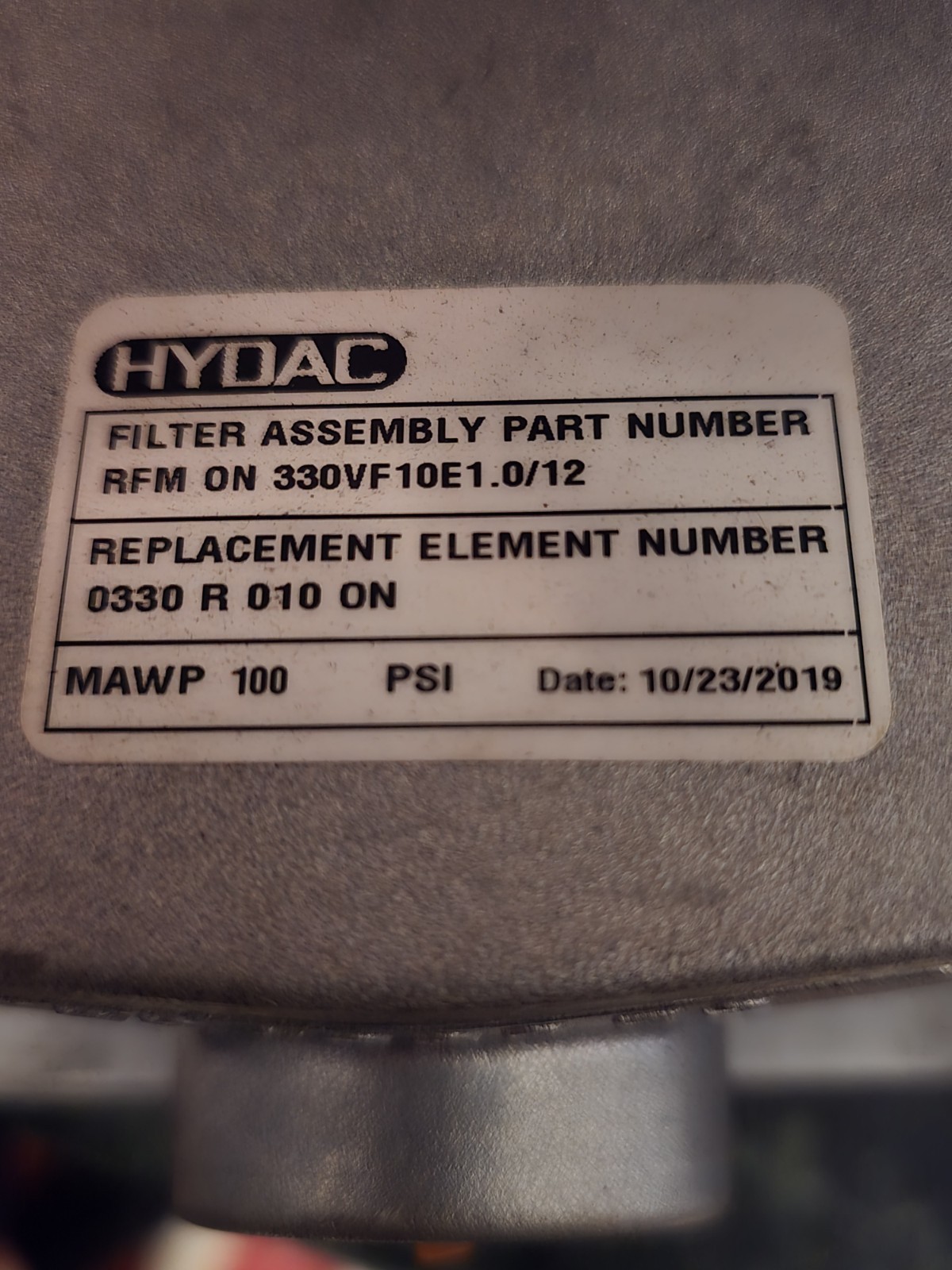 Hydac 330vf10e1.0/12 In Tank Return Line Filter Brand New With Indicator Gague