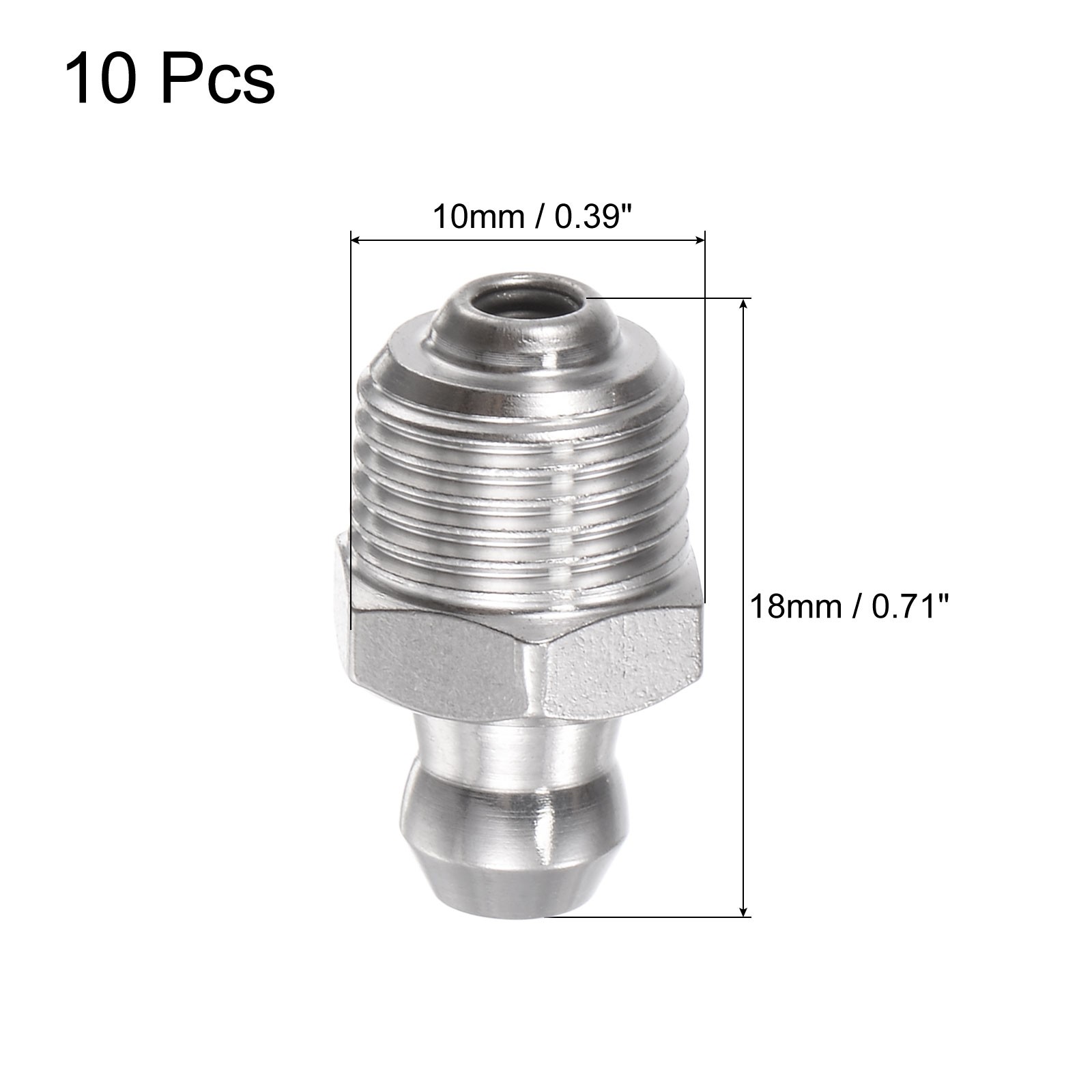 10Pcs 304 Stainless Steel Straight Hydraulic Grease Fitting 1/8-27inch Thread