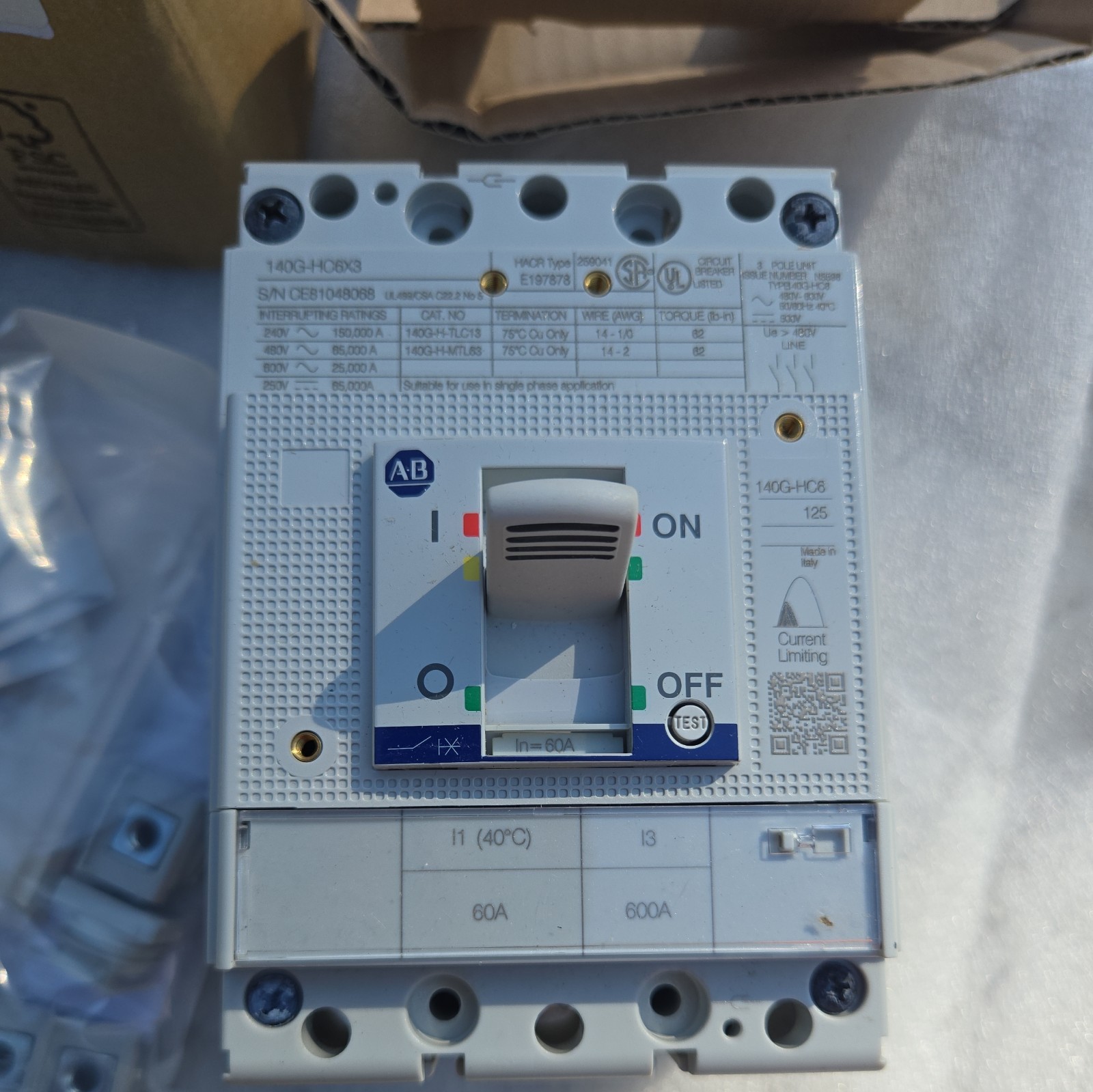 NEW ALLEN BRADLEY 140G-HC6C3-C60 CIRCUIT BREAKER 60A 3P 480V-600Y/347V 50/60HZ