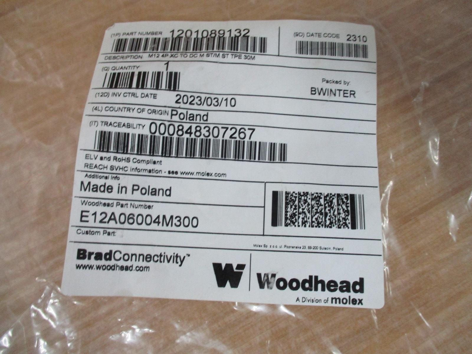 Woodhead E12A06004M300 Molex Cordset Brad Connectivity 1201089132