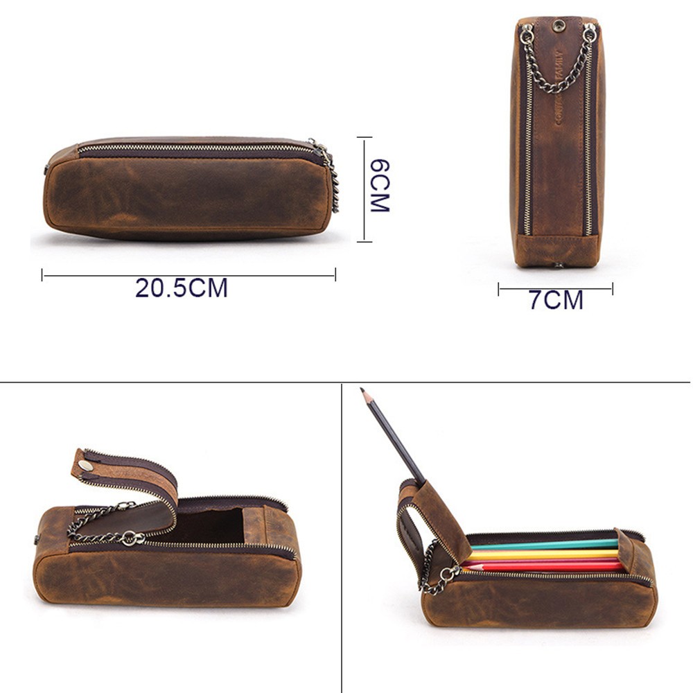 Retro Leather Cowhide Pen Case School Stationary Pencil Money Pouch Bags