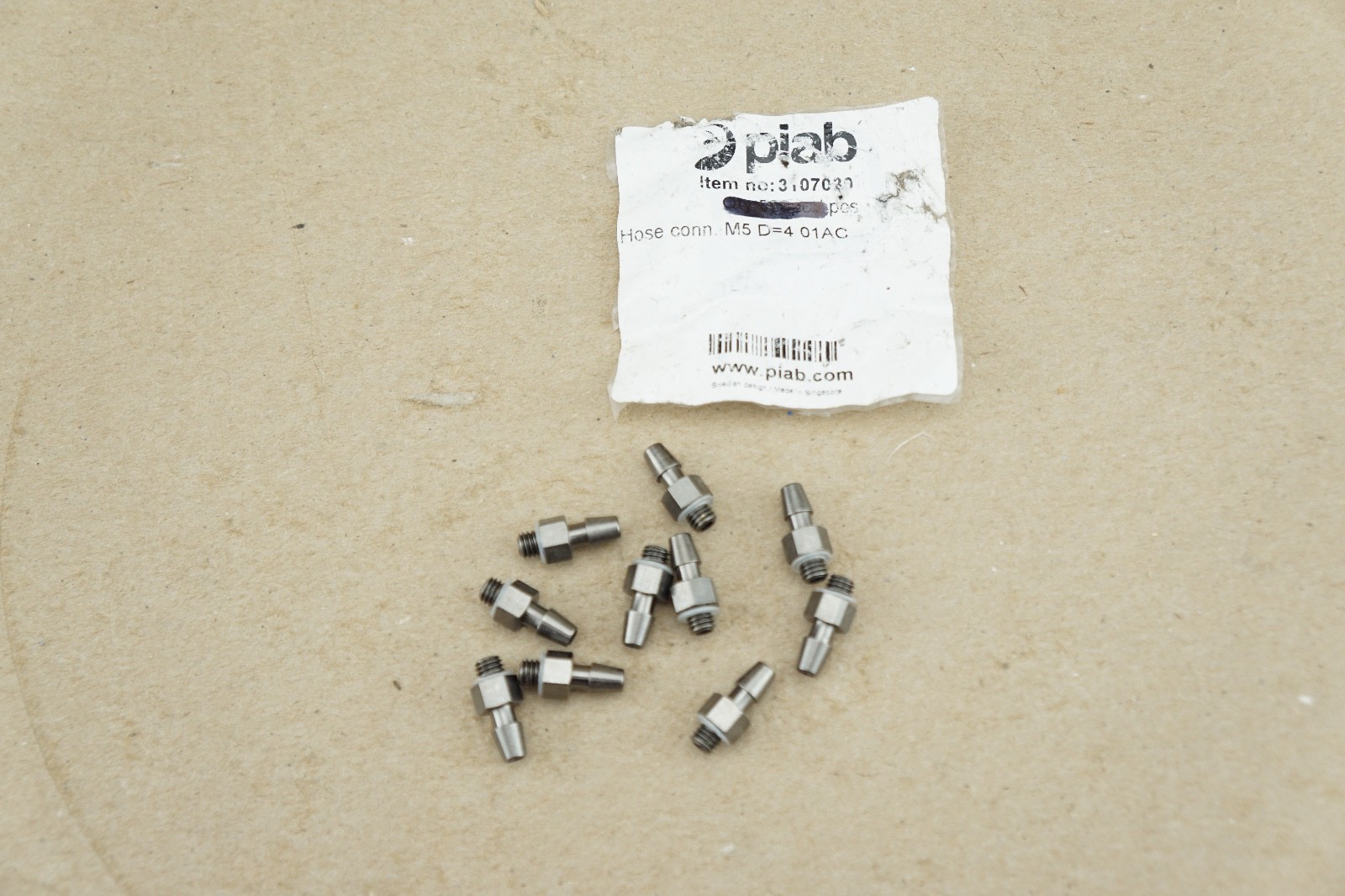 10 Pk Piab Hose Connector M5 D=4 01AC 3107030 Fittings B10-2 B15-2 B15MF D15-2