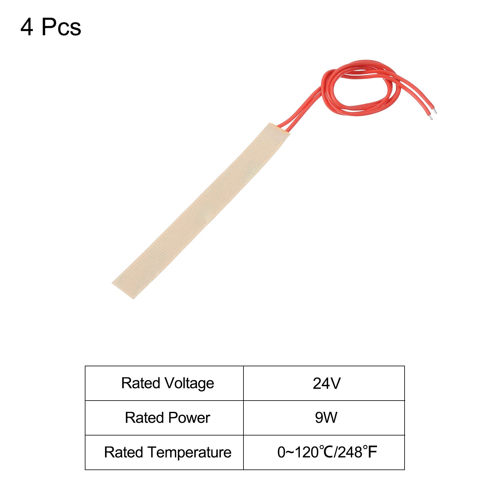 Heater Film Heating Plate, 24V 9W Polyimide Heat Pad, 100mmx12mm, Pack of 4