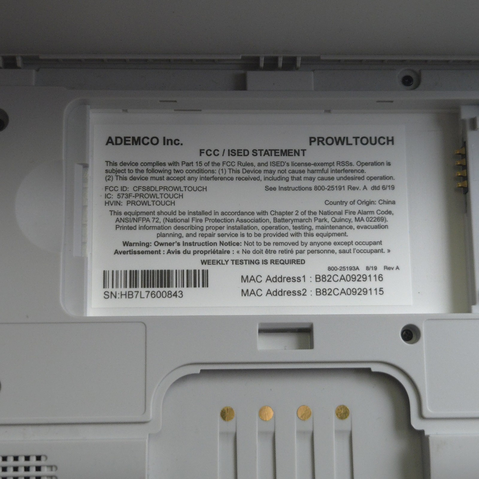 READ UNTESTED AS IS Honeywell PROWLTOUCH Pro Series Wireless Touchscreen Keypad