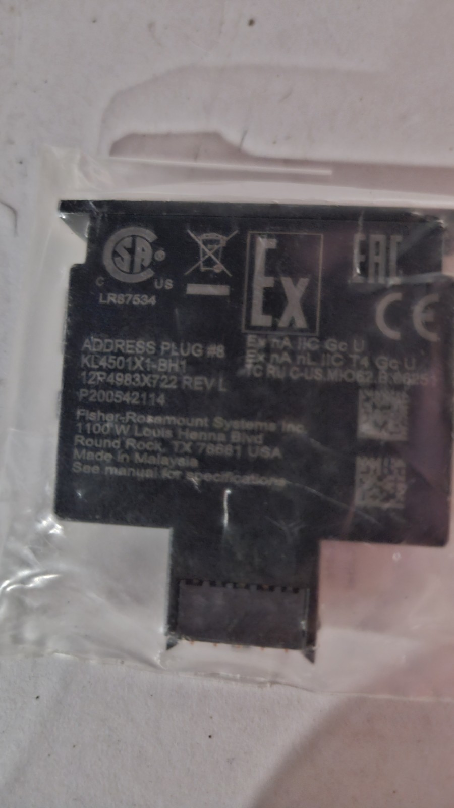 EMERSON DELTAV KL4501X1-BH1 ADDRESS PLUG #8 KL4501X1BH1 12P4983