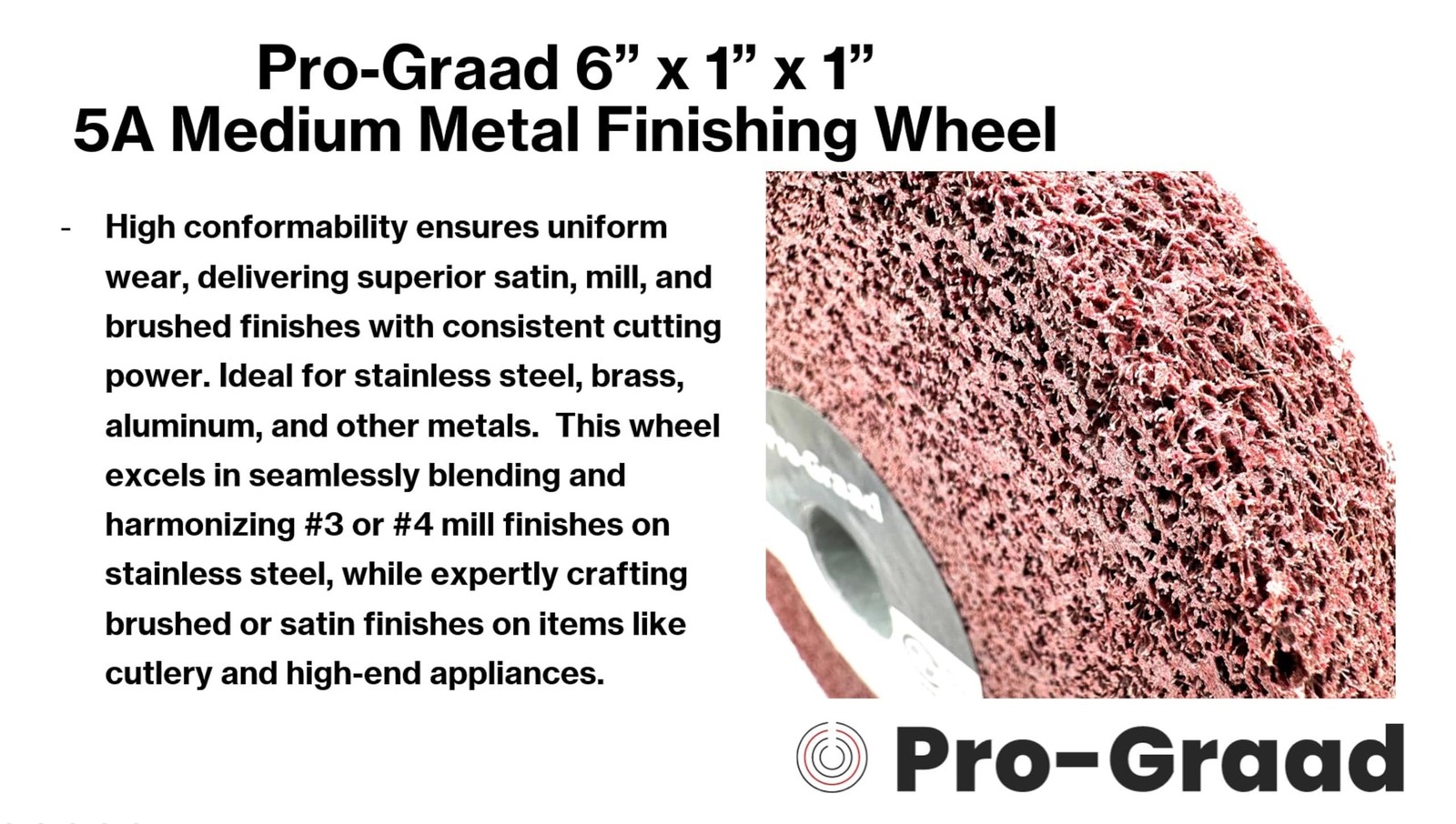 Pro-Graad Metal Finishing Wheel – Aluminum Oxide – Maroon Metal Finish…