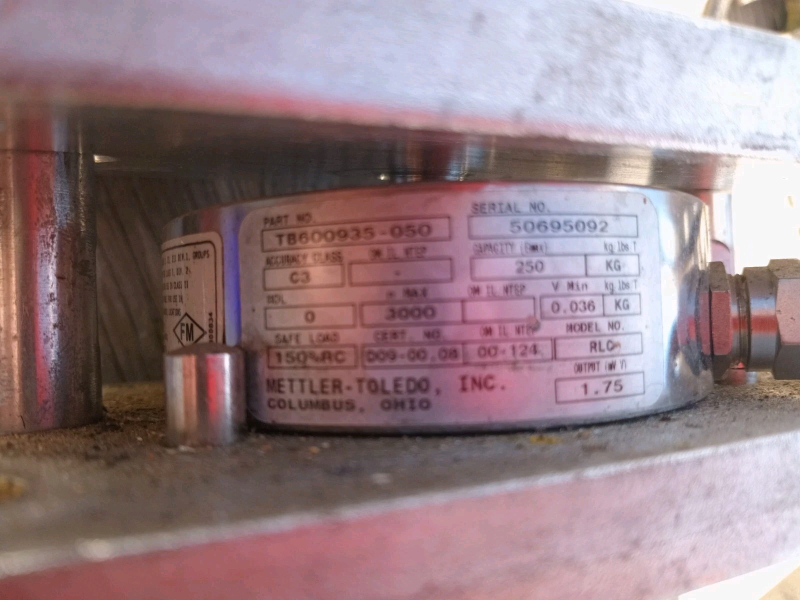 Mettler Toledo Load Cells Model TB600935-050 250kg Capacity