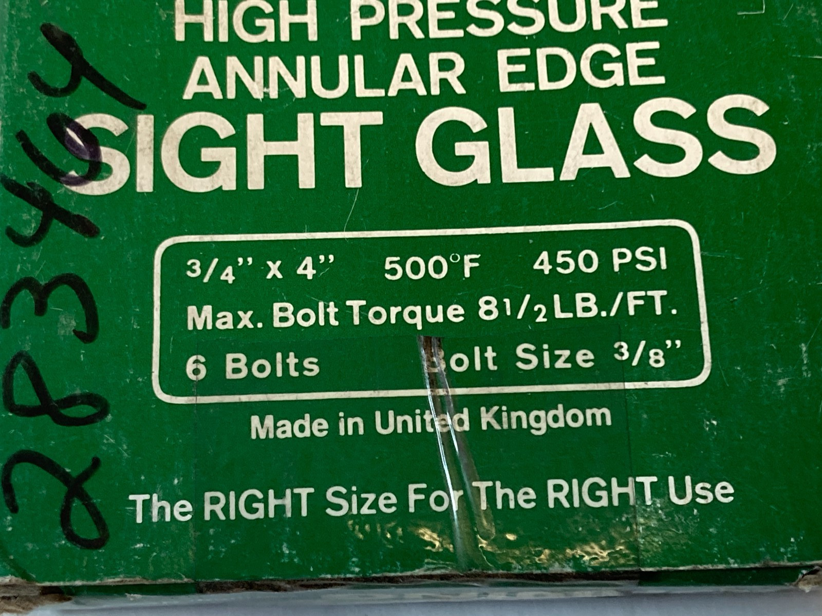 PYREX 3/4″ X 4″ SIGHT GLASS 500 Degrees Fahrenheit 450 PSI High Pressure
