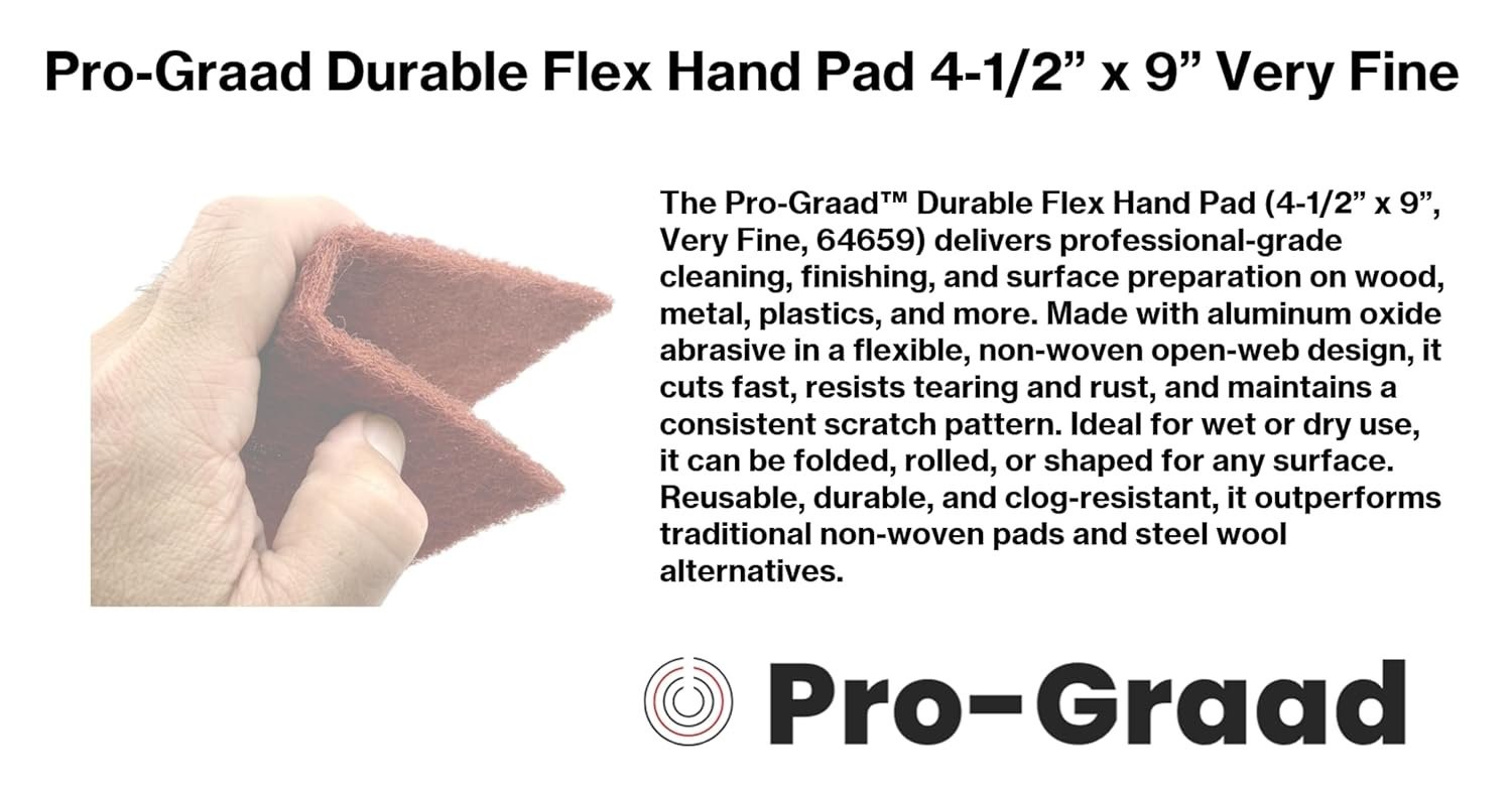 Pro-Graad Durable Flex Hand Pad 4-1/2” x 9” – Very Fine Aluminum Oxide Non-Wove
