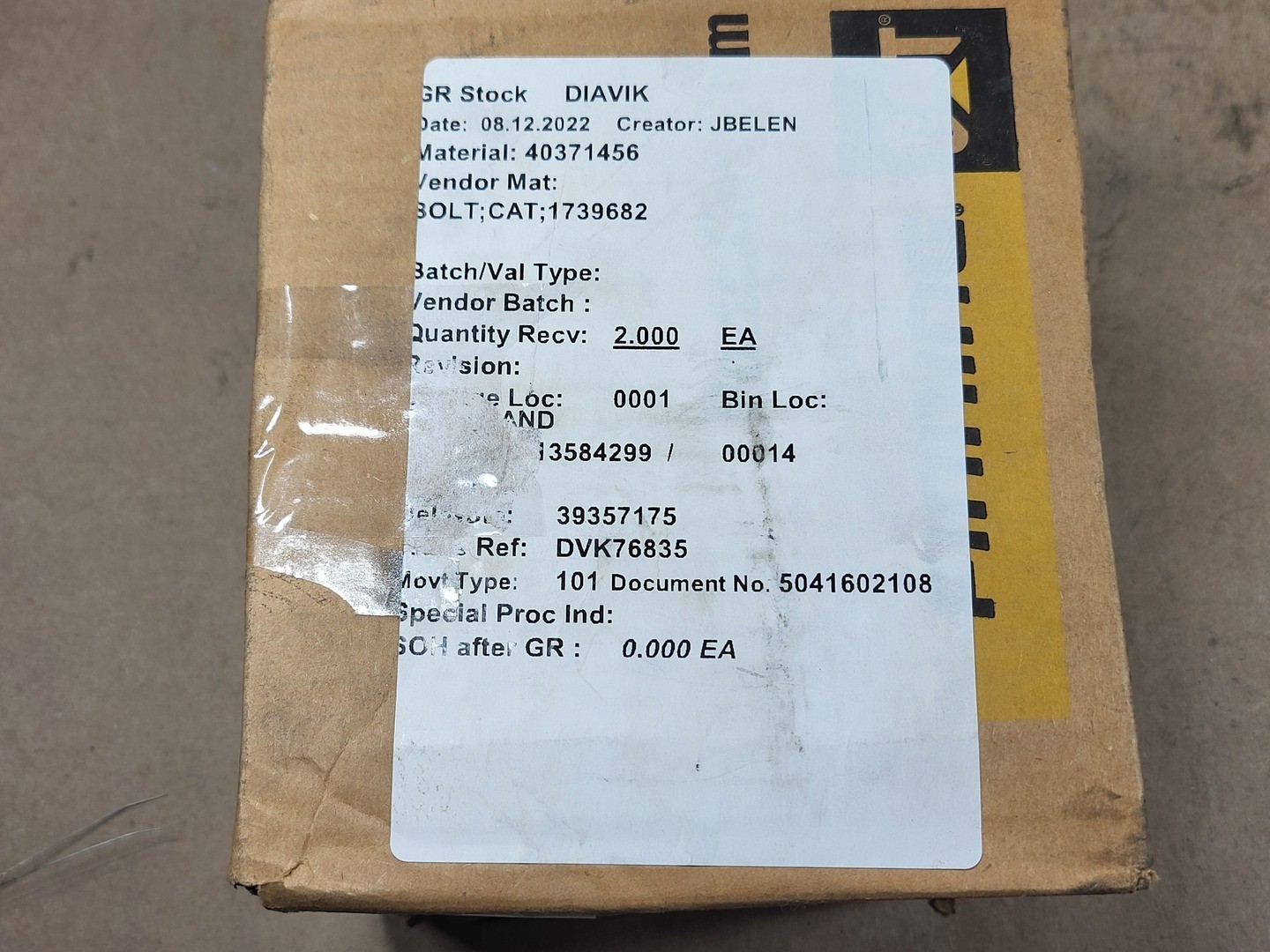 SURPLUS NEW Caterpillar 173-9682 M36-4 x 100mm Hexagonal Head Bolt – Parts