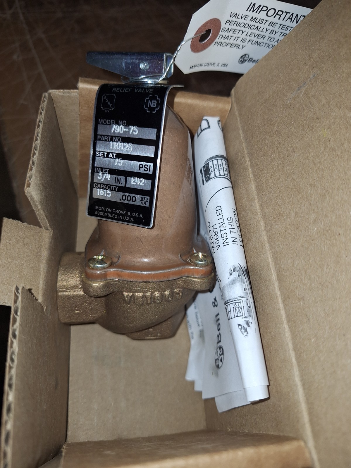 Bell & Gossett 110125 3/4″, 75 psi Relief Valve 1,615,000 BTU/HR