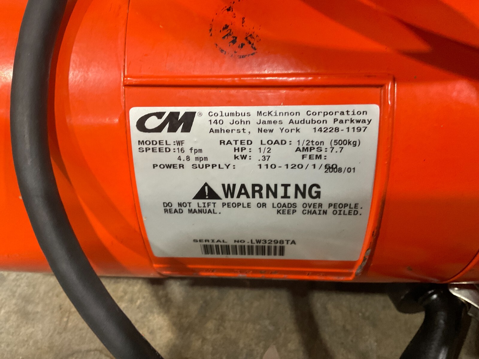 Columbus McKinnon WF-Model 1/2Ton, 1/2HP NEW