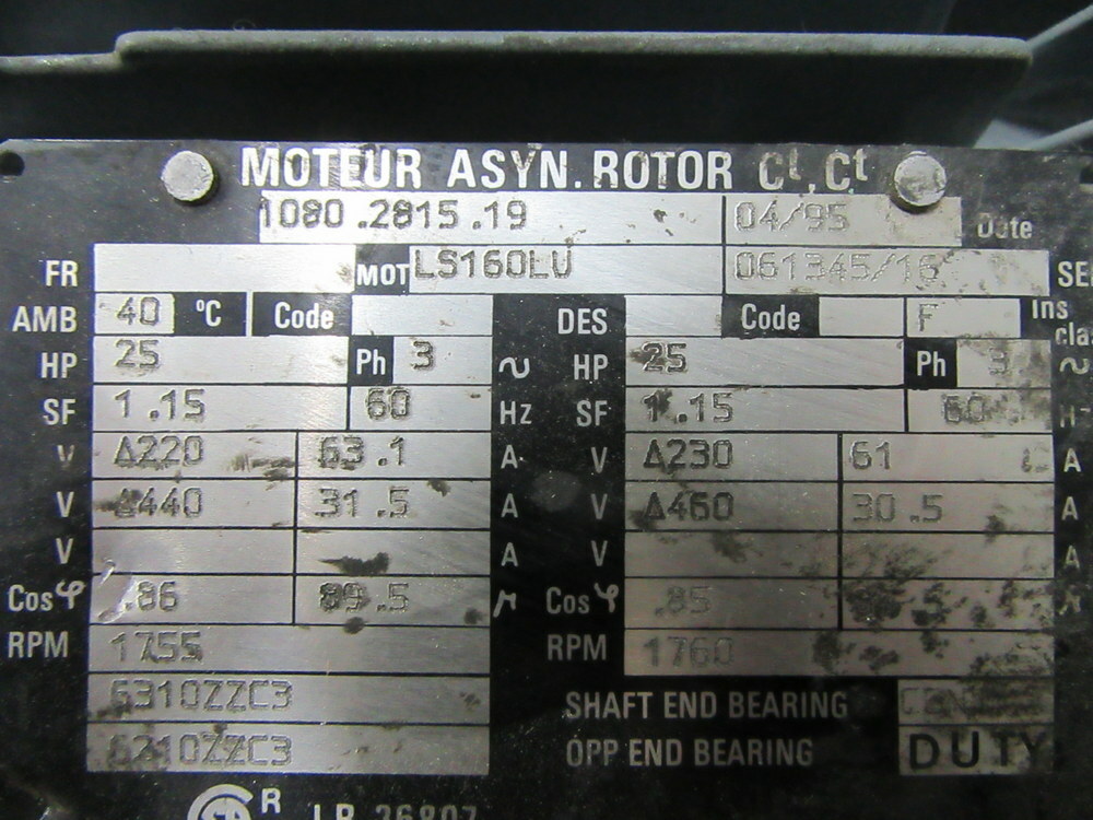 Moteur LS 160 LU Motor LS160LU HP 3 RPM 1755