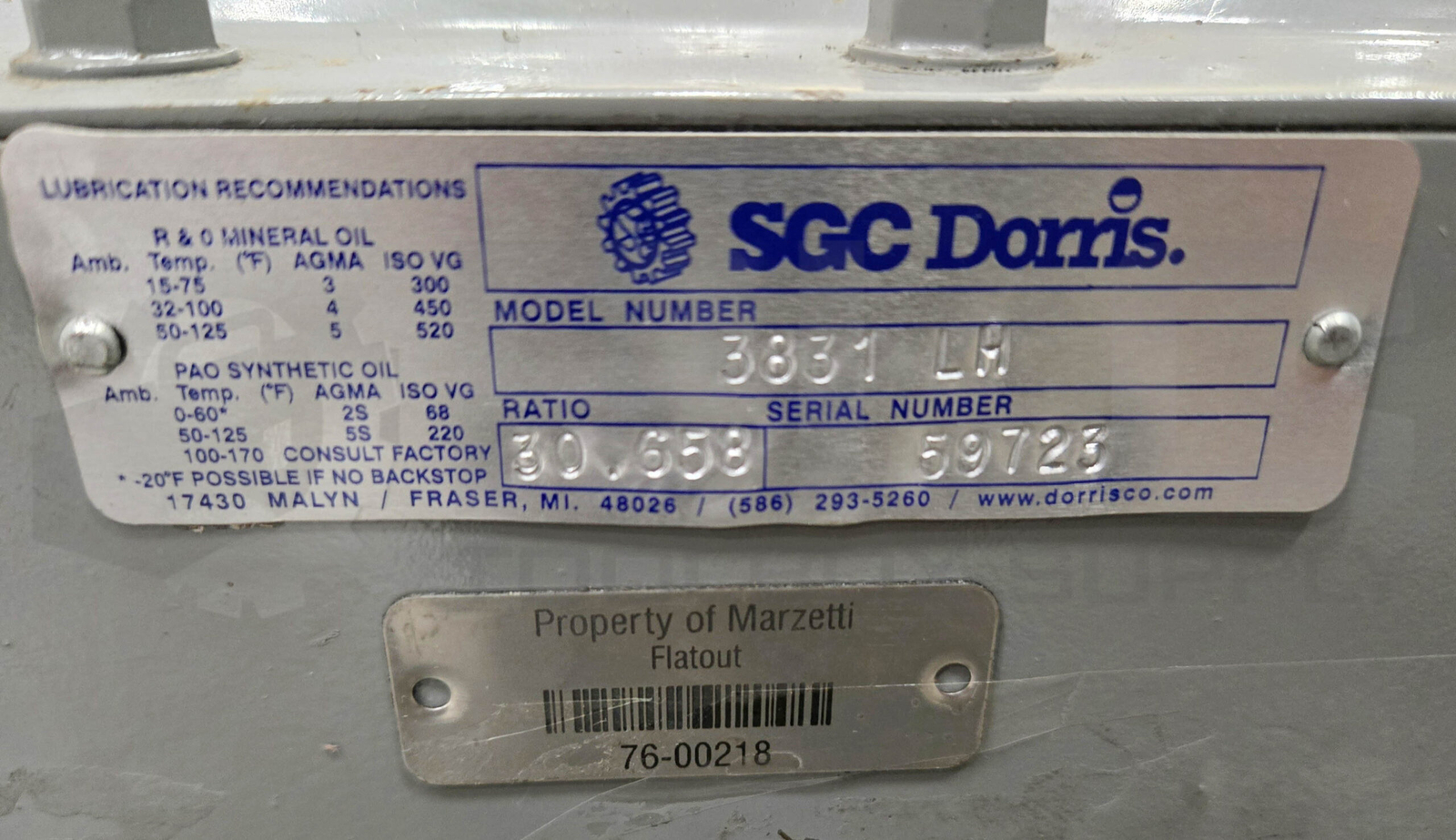 SGC DORRIS 3831 LH GEAR BOX RATIO: 30.658, 3831LH