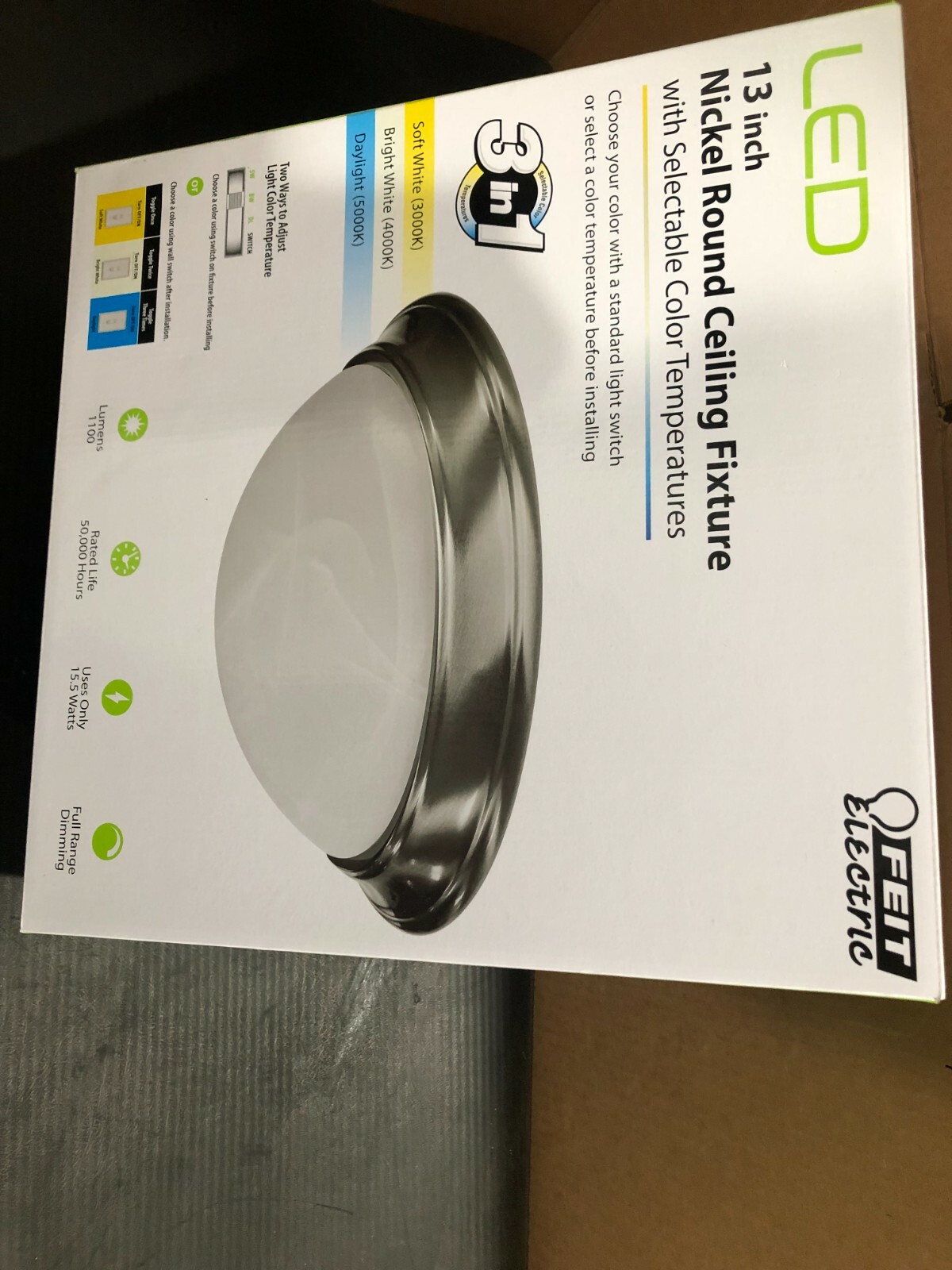 FEIT ELECTRIC 13″ LED NICKEL ROUND CEILING FIXTURE (Soft Wht-3000K) 1100 LUMENS