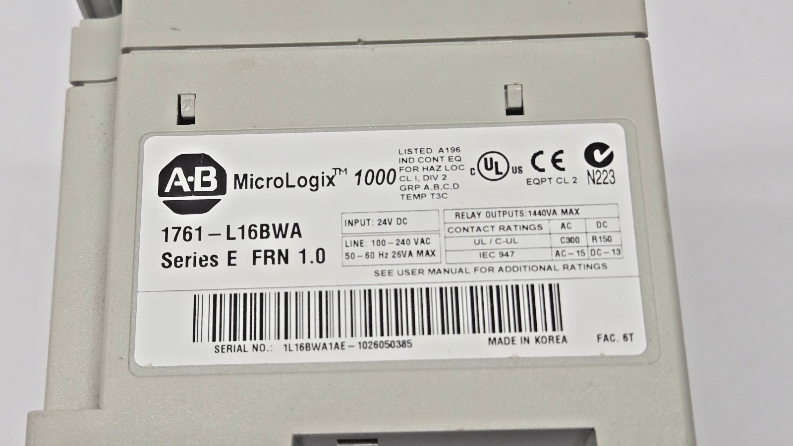 Allen Bradley 1761-L16BWA Series E MicroLogix 1000 *Tested*