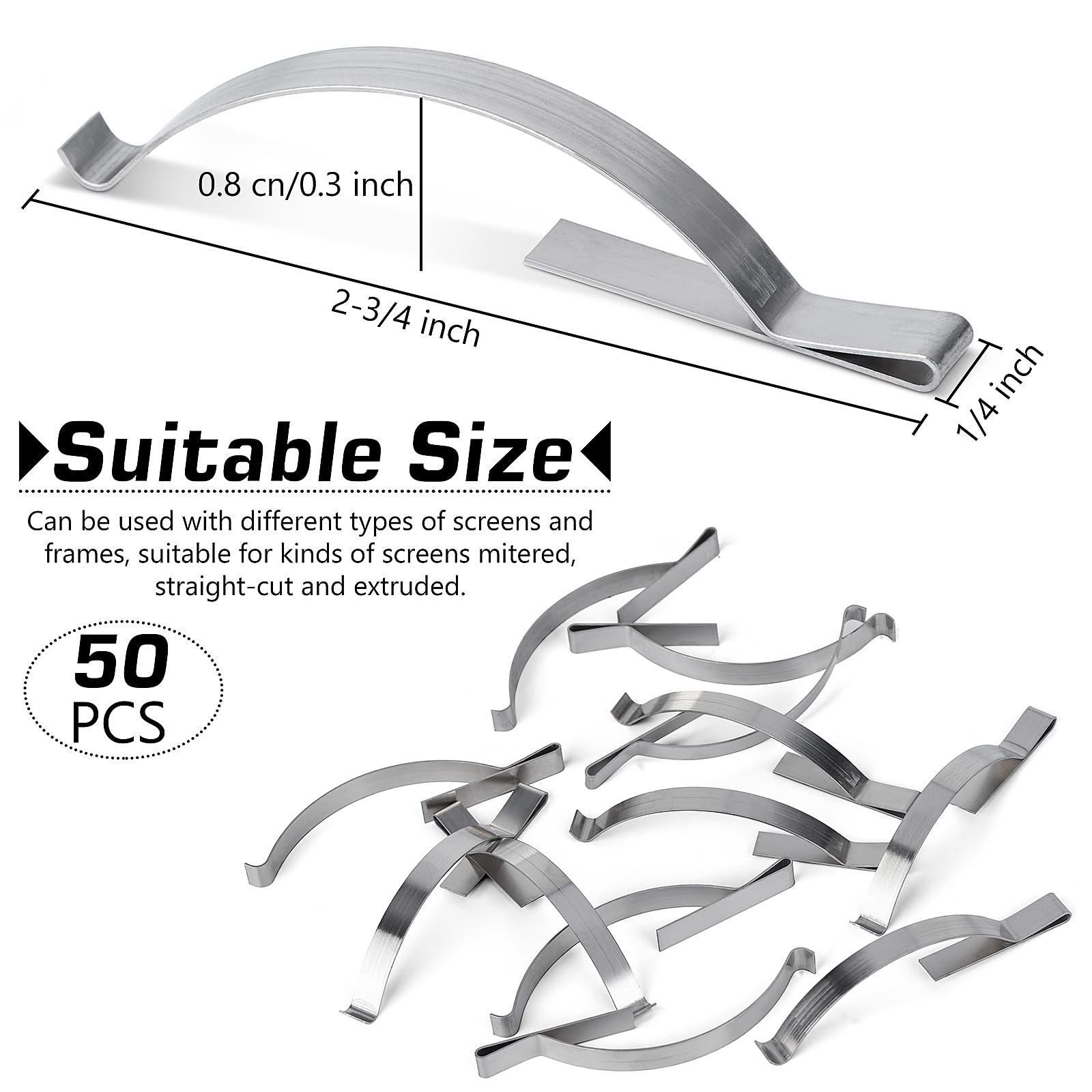 50 Pcs Window Screen Tension Spring, Durable Corner Mount Flat Silver