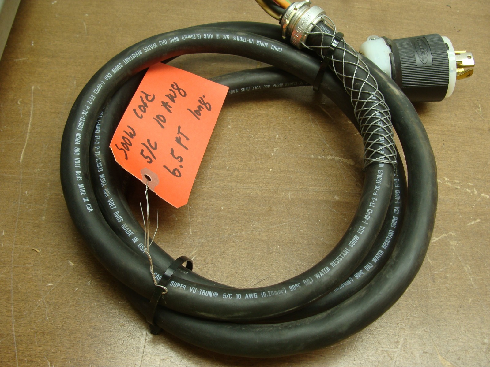 CAROL SUPER VU-TRON S00W 5/C 10AWG POWER CORD 6.5 FT LENGTH W/HBL2811 PLUG