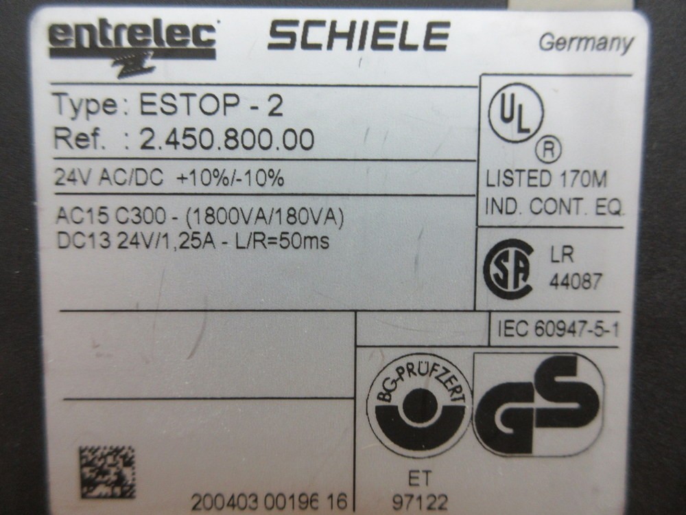 Entrelec Schiele ESTOP-2 Relay 2.450.800.00 (Pack of 10)